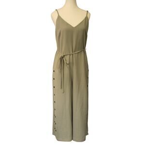 Audrey 3 Plus 1 Jumpsuit Romper Wide Cropped Leg Snaps Zipper Straps Sage SM
